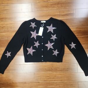 Boden Black Star-Embellished Ribbed Cardigan Women's Size Medium New